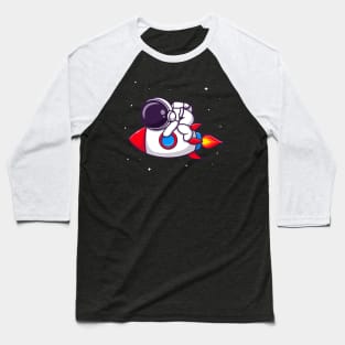 Cute Astronaut Sleeping On Rocket Cartoon Baseball T-Shirt